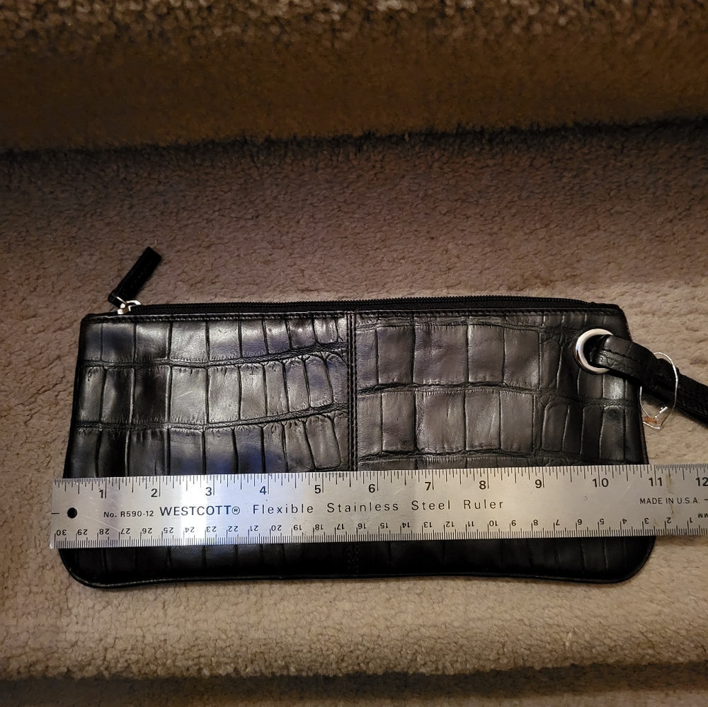 DANIER DARK BROWN LEATHER FAUX CROCO EMBOSSED WRISTLET! - Picture 8 of 10